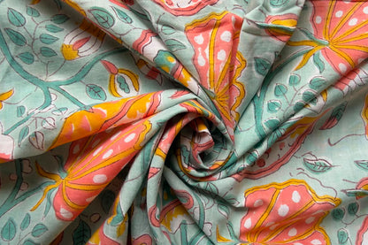 FLORAL HAND BLOCK PRINTED COTTON FABRIC-HF6446