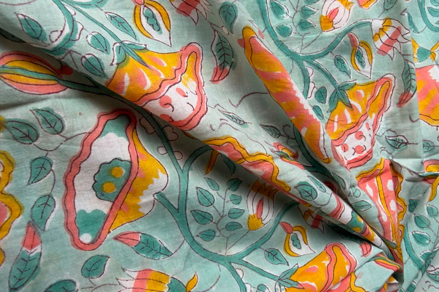 FLORAL HAND BLOCK PRINTED COTTON FABRIC-HF6446