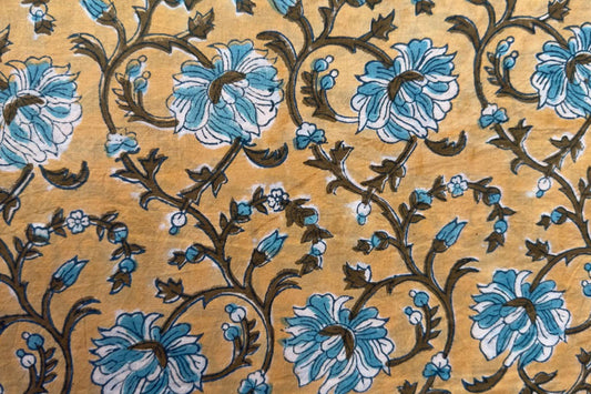 FLORAL HAND BLOCK PRINTED COTTON FABRIC-HF6447