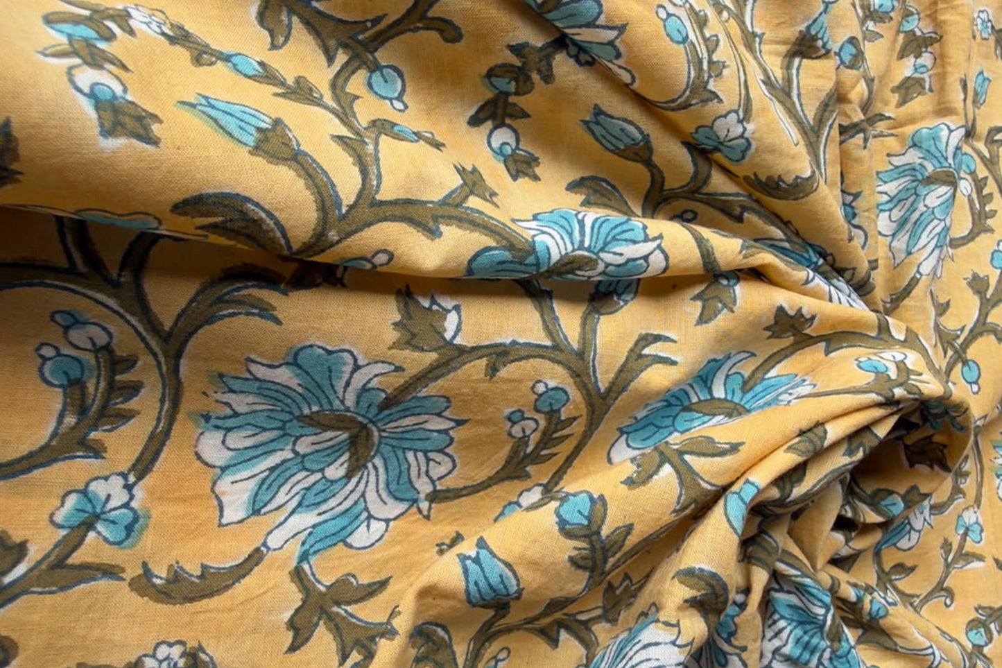 FLORAL HAND BLOCK PRINTED COTTON FABRIC-HF6447
