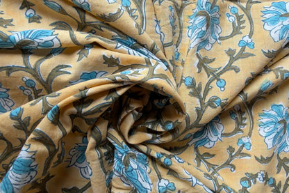 FLORAL HAND BLOCK PRINTED COTTON FABRIC-HF6447