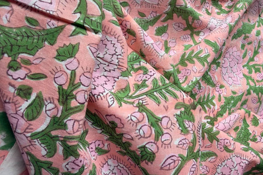 FLORAL HAND BLOCK PRINTED COTTON FABRIC-HF6448