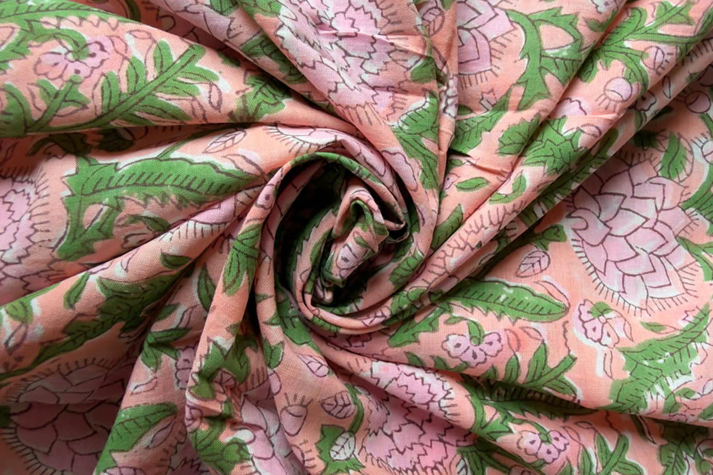 FLORAL HAND BLOCK PRINTED COTTON FABRIC-HF6448