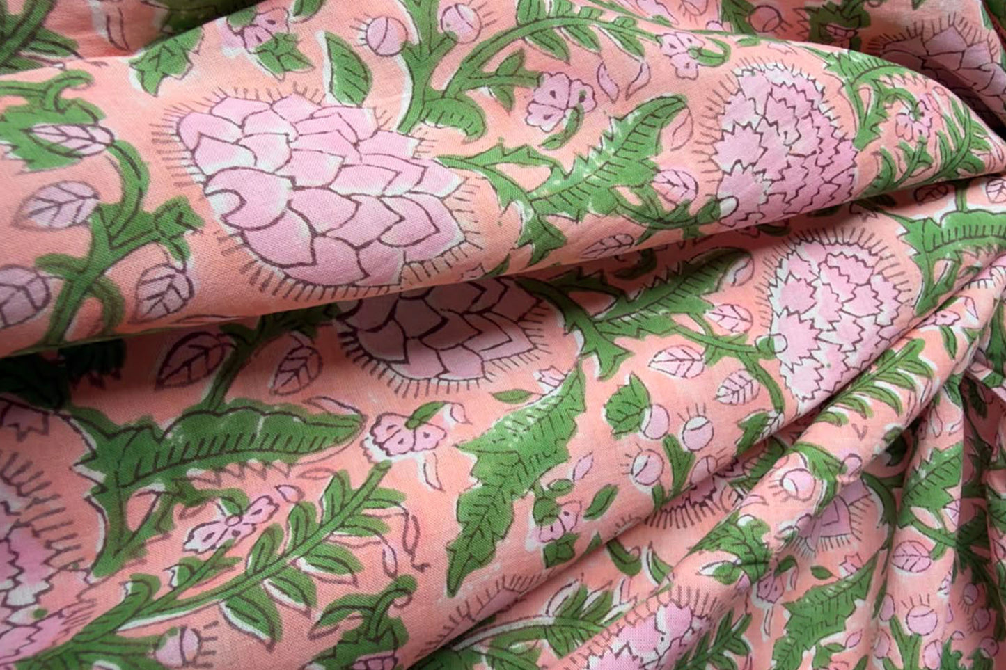 FLORAL HAND BLOCK PRINTED COTTON FABRIC-HF6448