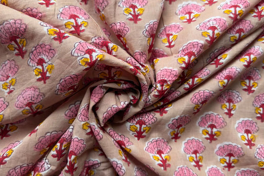 FLORAL HAND BLOCK PRINTED COTTON FABRIC-HF6449