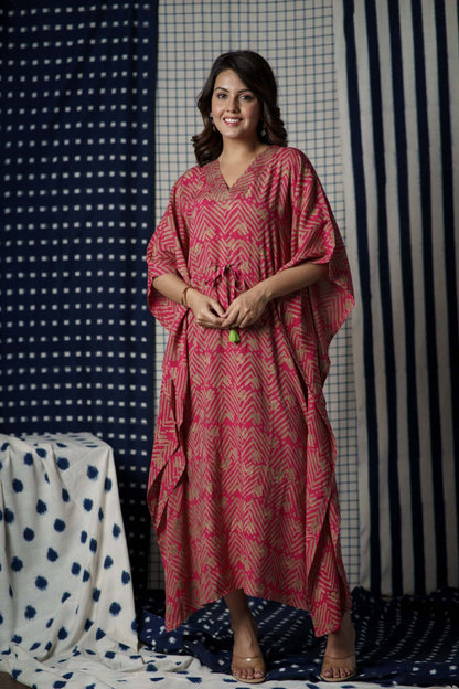 Pink Green Modal Kaftan-NVK504