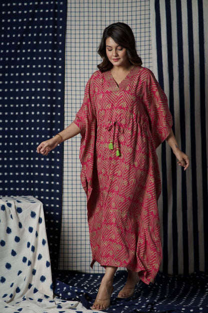 Pink Green Modal Kaftan-NVK504