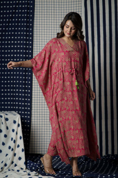 Pink Green Modal Kaftan-NVK504