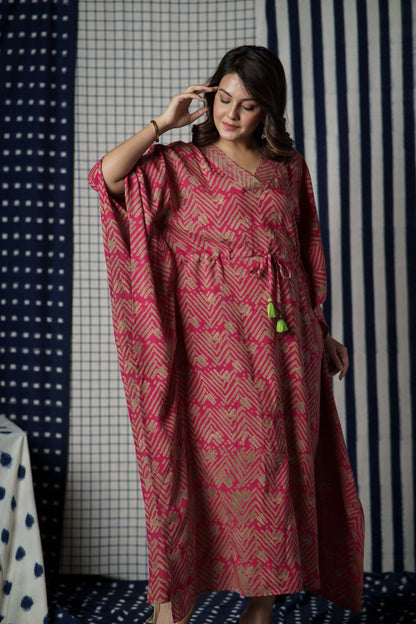 Pink Green Modal Kaftan-NVK504