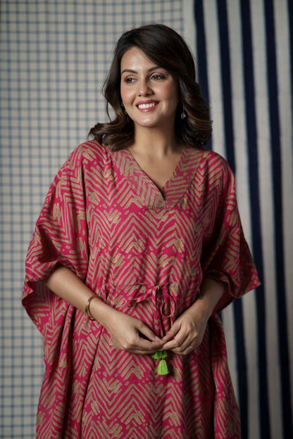 Pink Green Modal Kaftan-NVK504