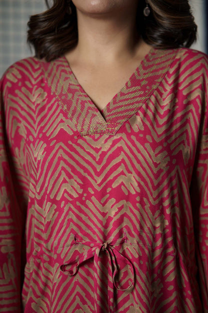 Pink Green Modal Kaftan-NVK504