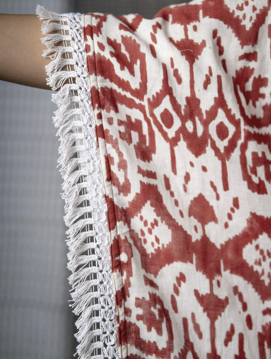 Red White Block Print Kaftan-NVK469