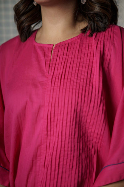 Pink Blue Mulmul Co-Ord Set-NVCD29