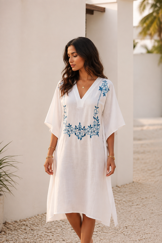 KHADI COTTON EMBROIDERY KAFTAN - NVK590