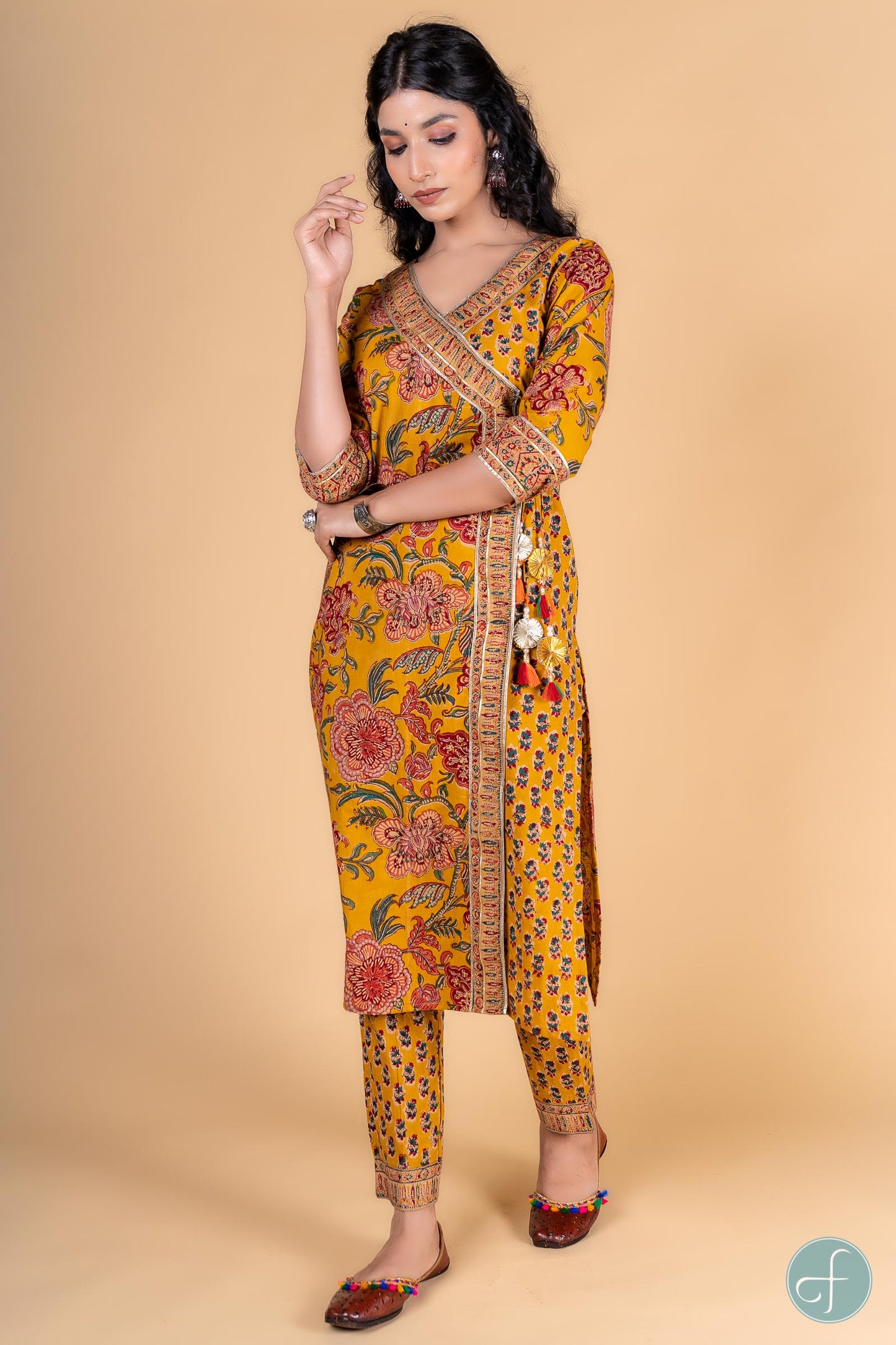 Golden Nugget Block Printed Angrakha Kurta - KS143