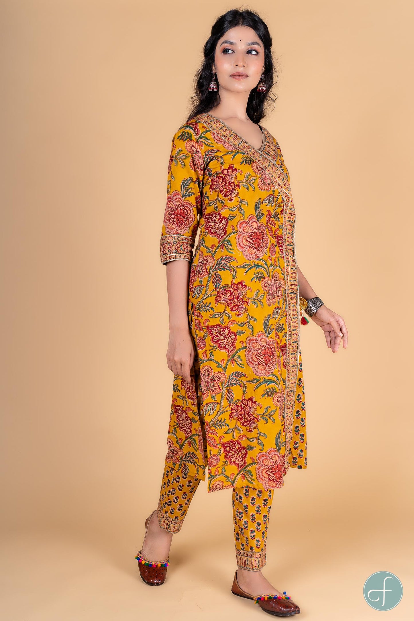 Golden Nugget Block Printed Angrakha Kurta - KS143