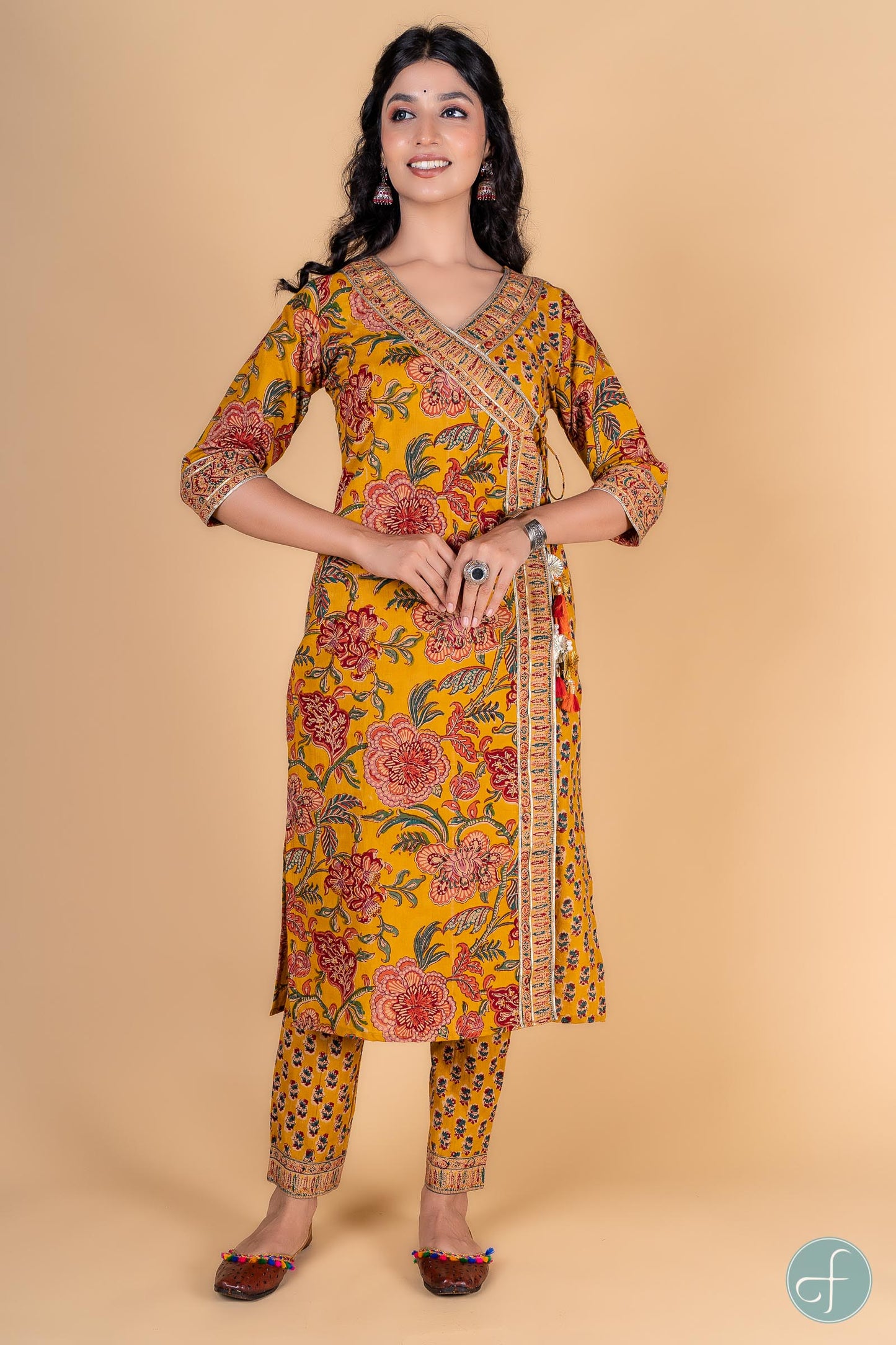 Golden Nugget Block Printed Angrakha Kurta - KS143