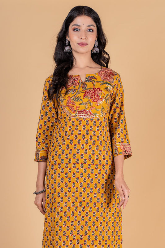 Old Gold Block Printed Kurta -KS165