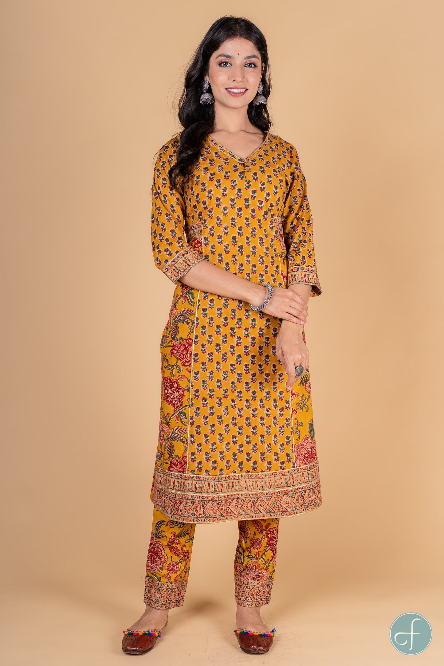 Golden Mustard Block Printed Kurta -KS169