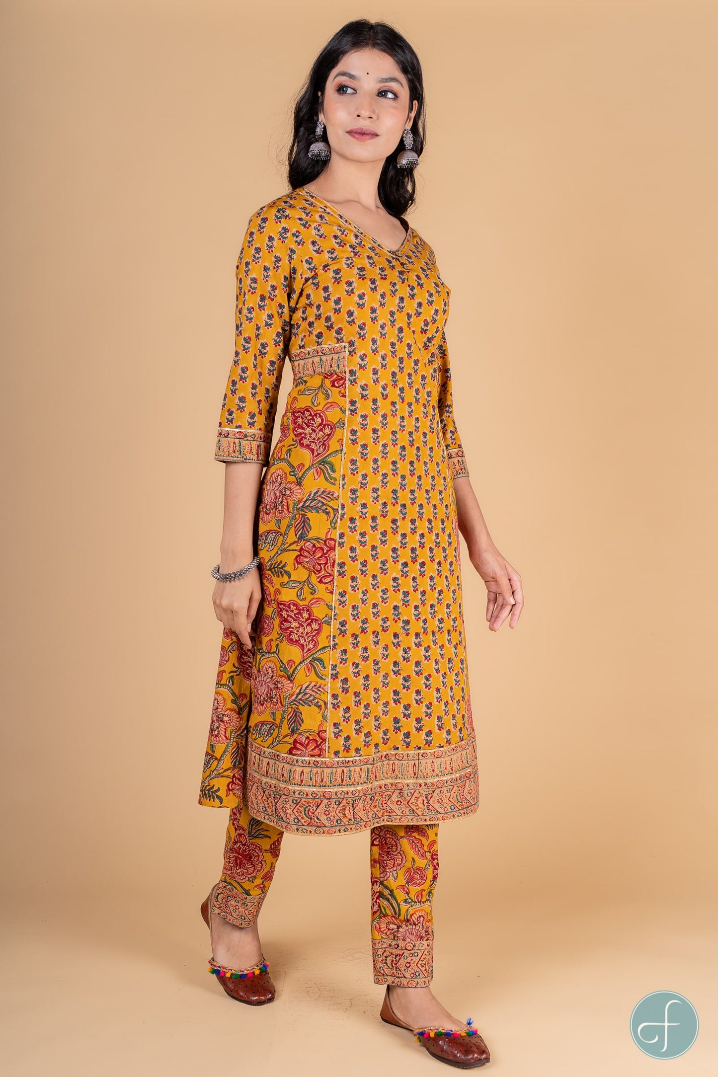 Golden Mustard Block Printed Kurta -KS169