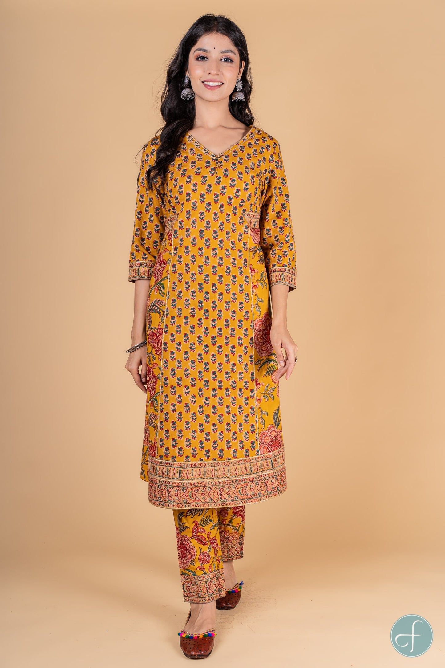 Golden Mustard Block Printed Kurta -KS169