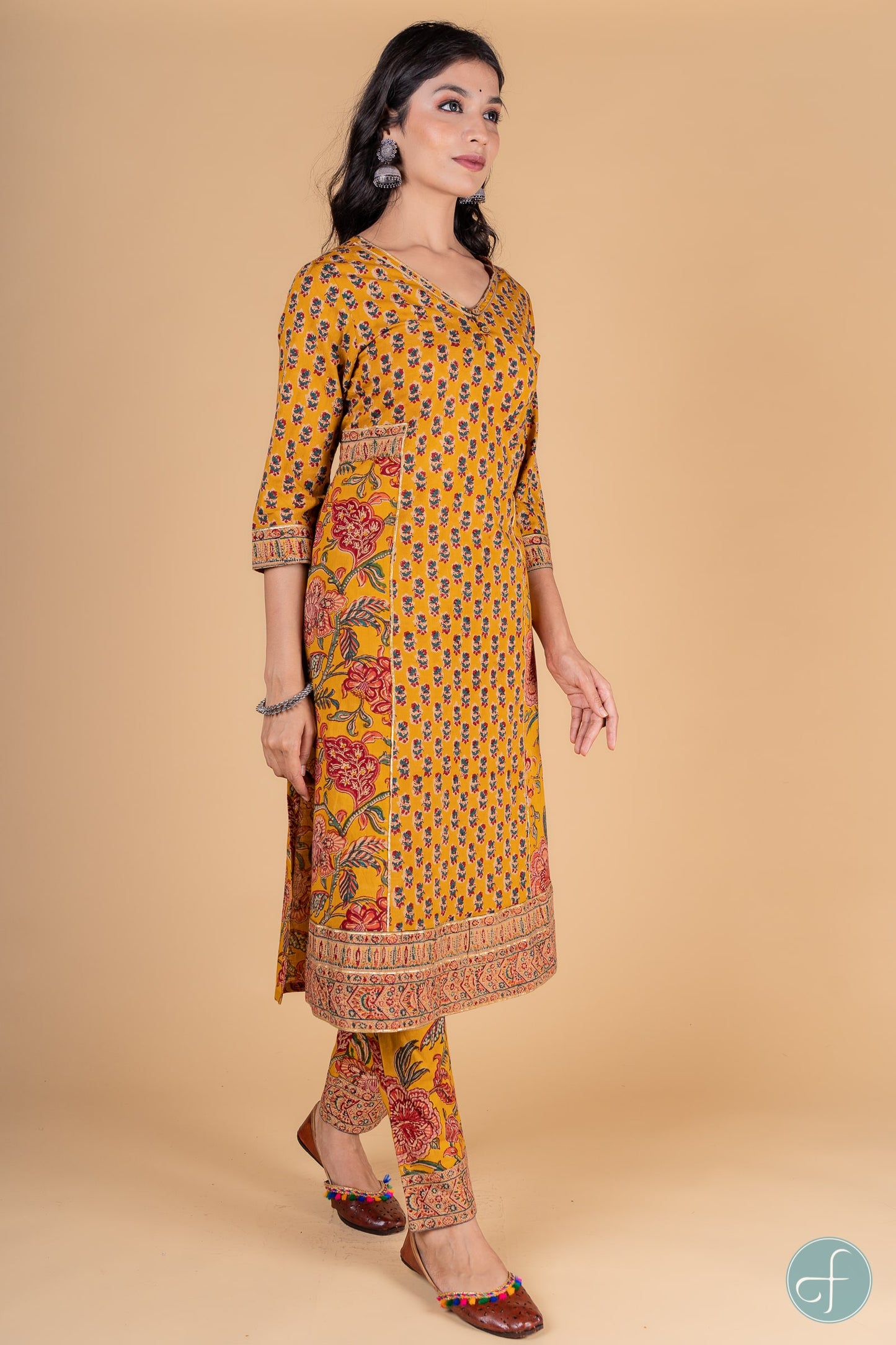 Golden Mustard Block Printed Kurta -KS169