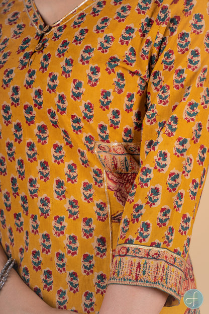 Golden Mustard Block Printed Kurta -KS169