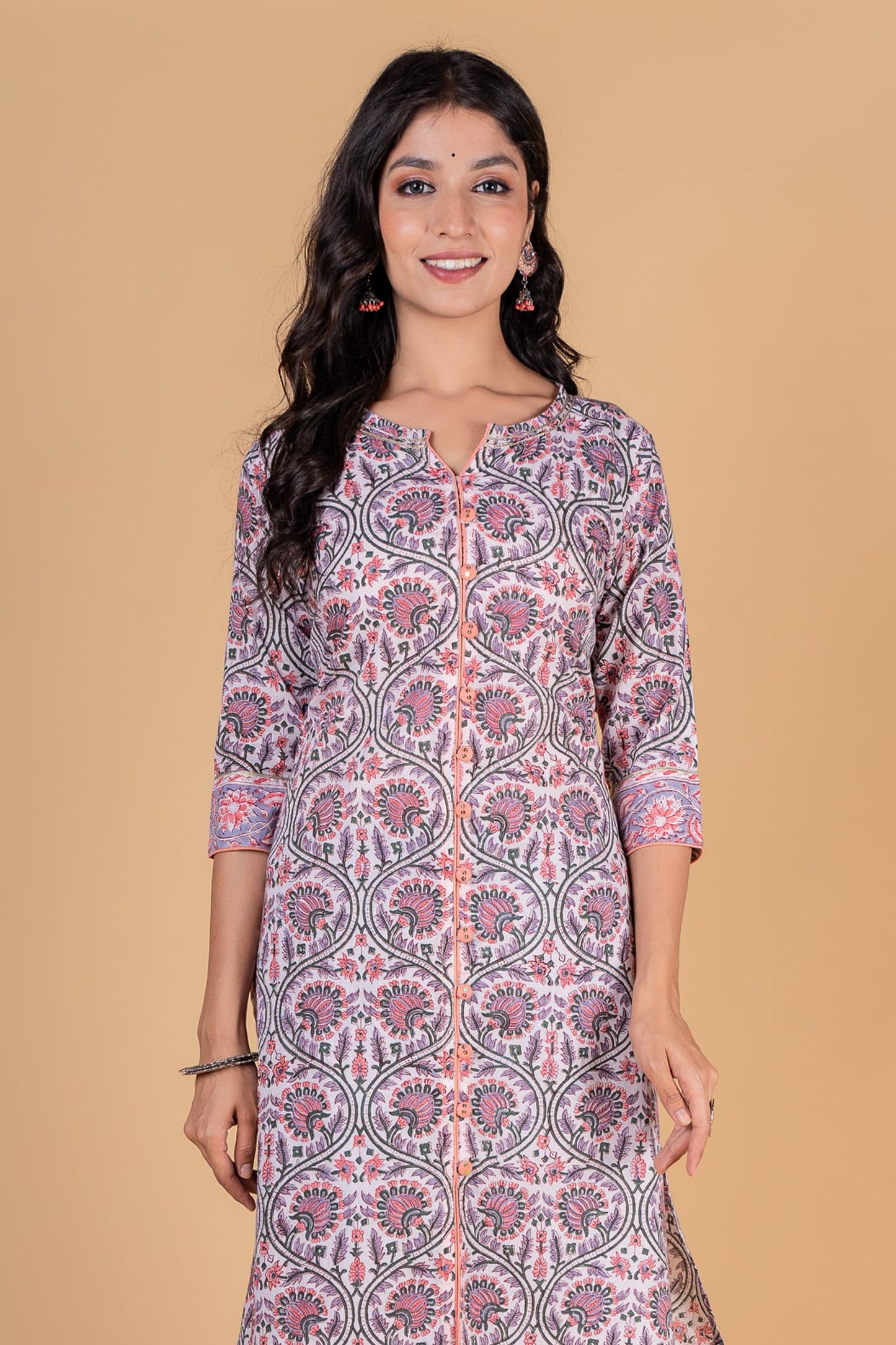 Violet Peach Block Printed Kurta -KS172