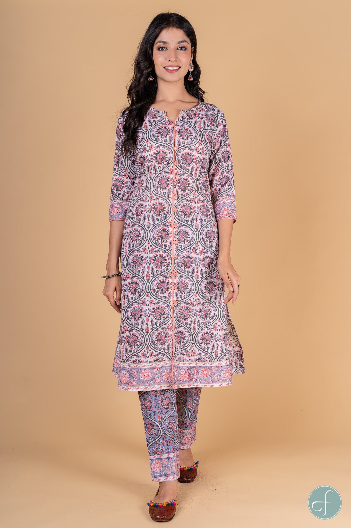 Violet Peach Block Printed Kurta -KS172