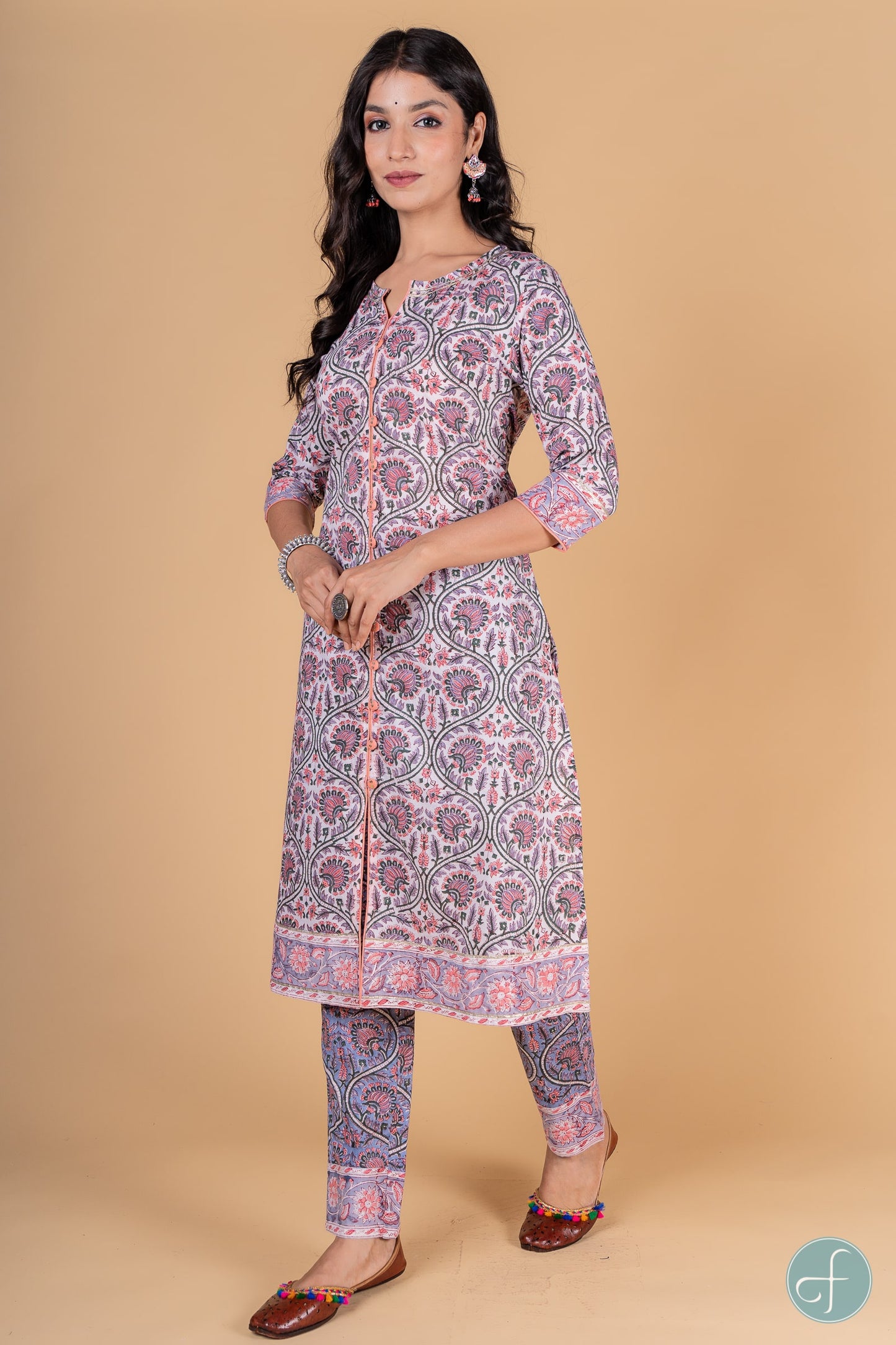 Violet Peach Block Printed Kurta -KS172