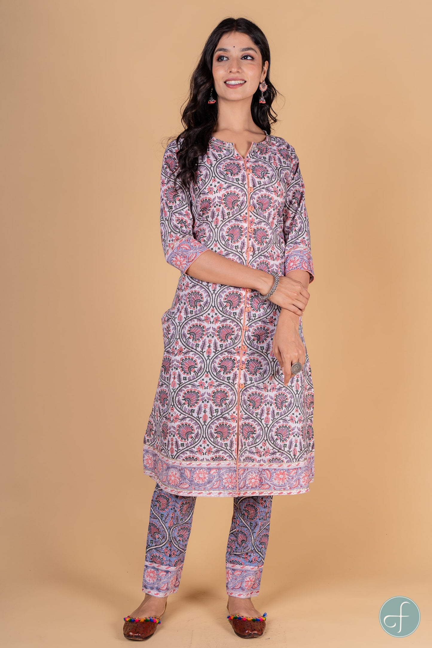 Violet Peach Block Printed Kurta -KS172