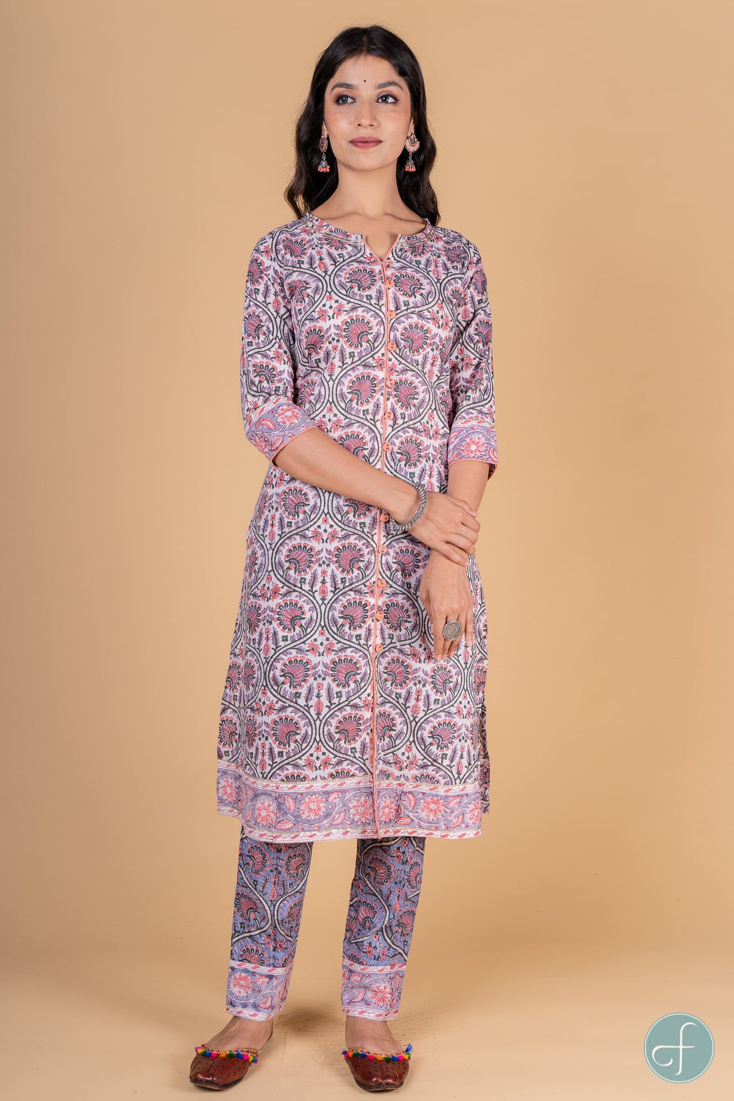 Violet Peach Block Printed Kurta -KS172