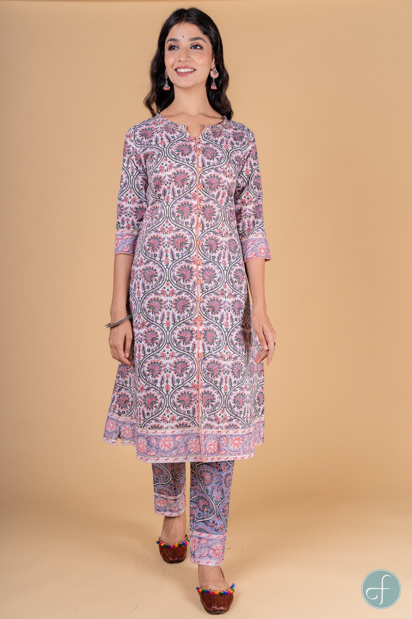 Violet Peach Block Printed Kurta -KS172