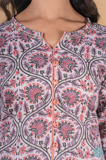 Violet Peach Block Printed Kurta -KS172