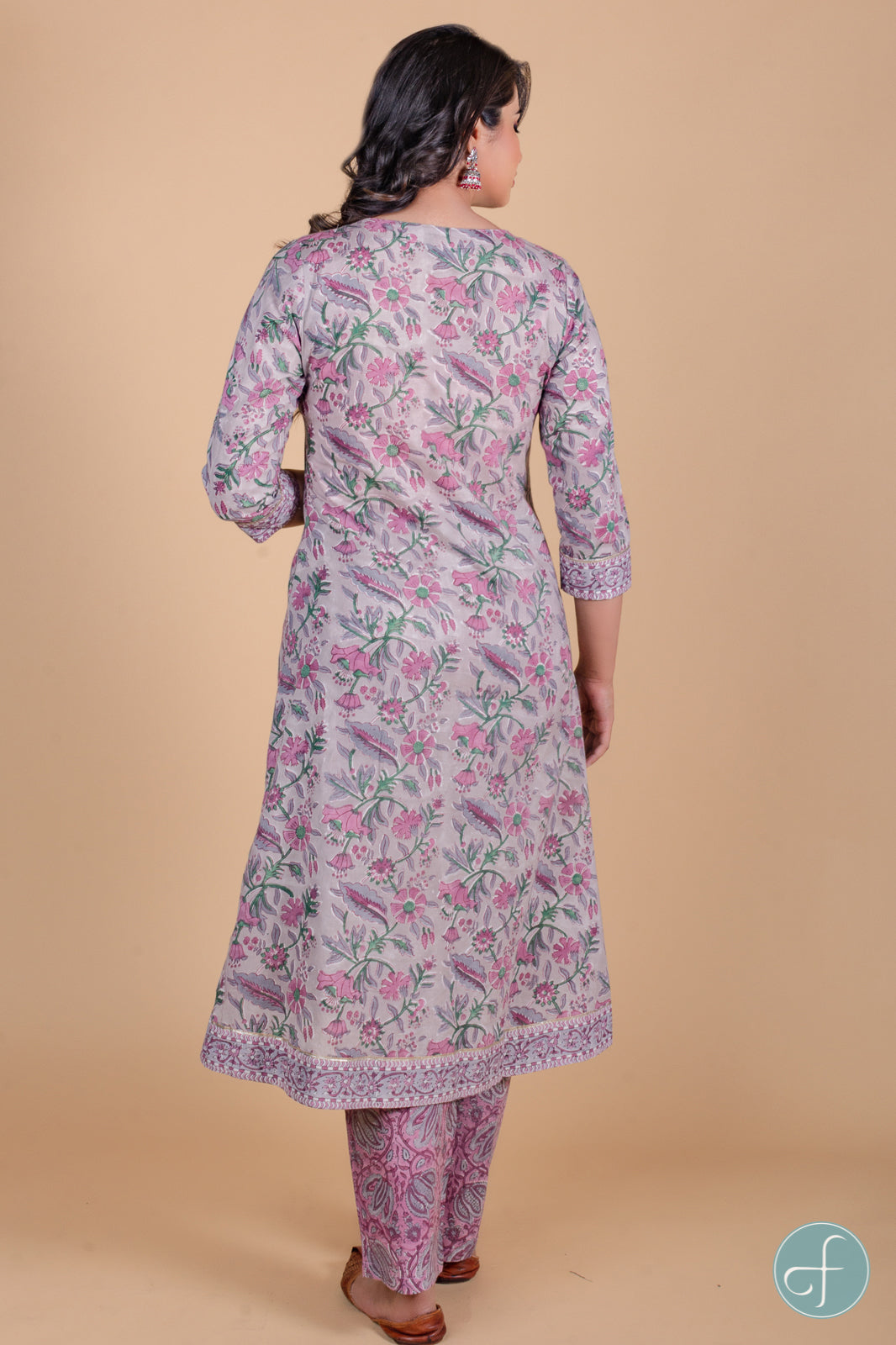 Grey Fog Block Printed A Line Kurta - KS35