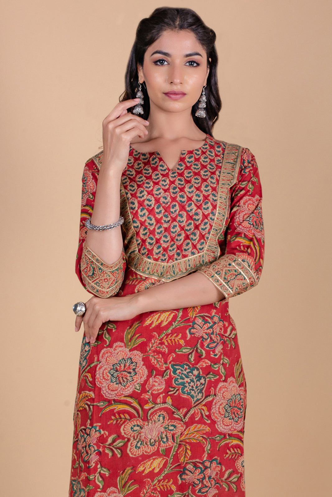 Brick Red Hand Block Printed Kurta - KS38