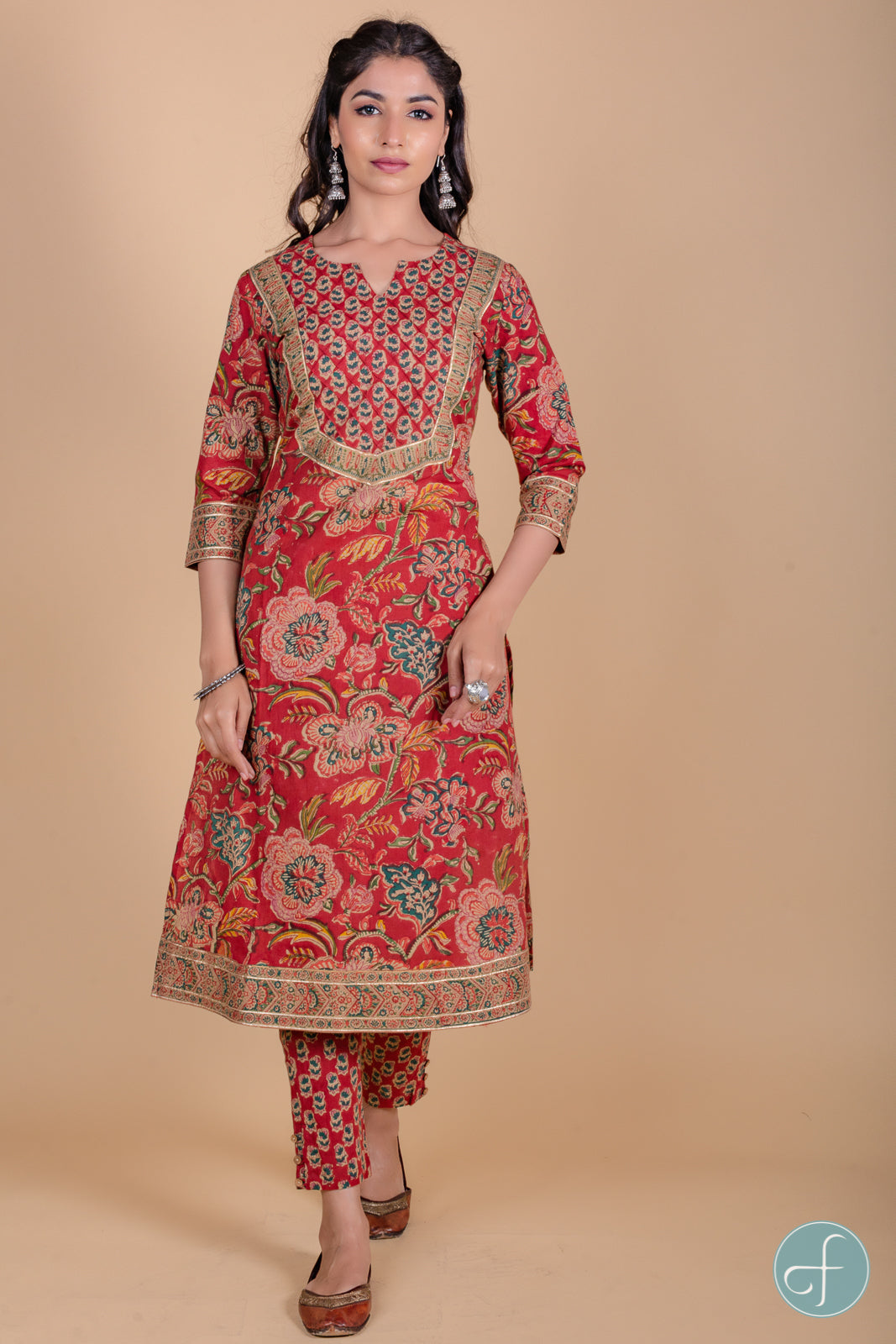 Brick Red Hand Block Printed Kurta - KS38