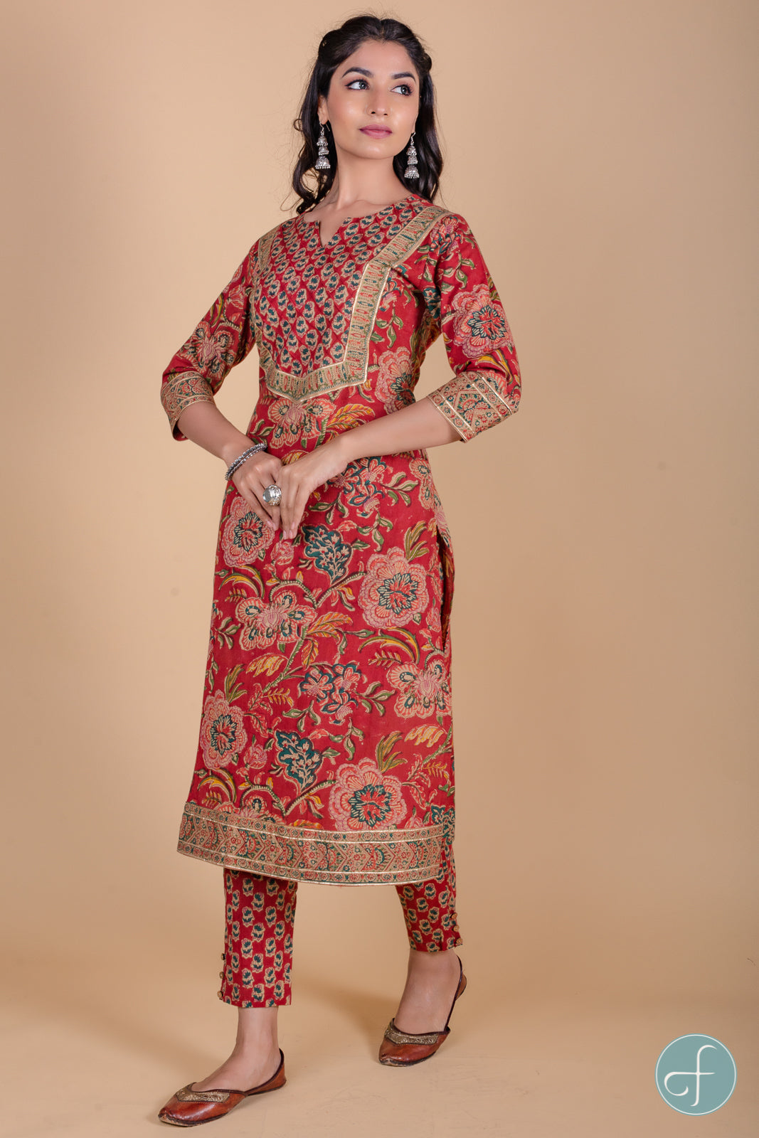 Brick Red Hand Block Printed Kurta - KS38