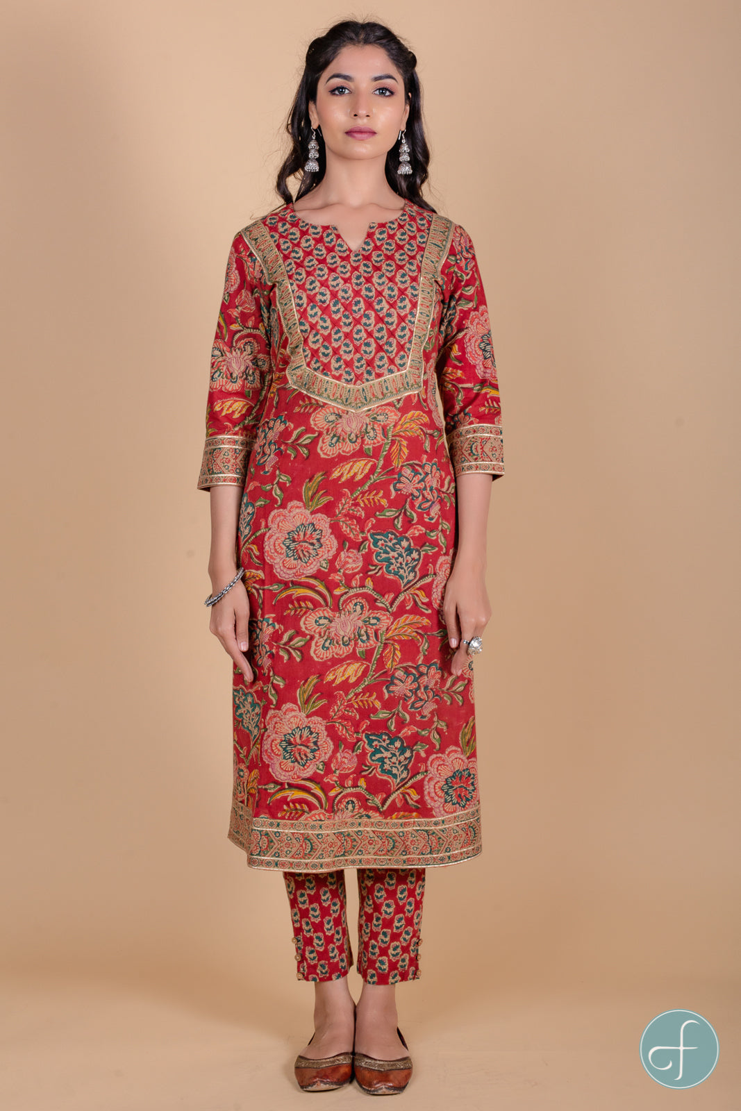 Brick Red Hand Block Printed Kurta - KS38