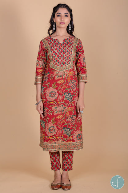 Brick Red Hand Block Printed Kurta - KS38