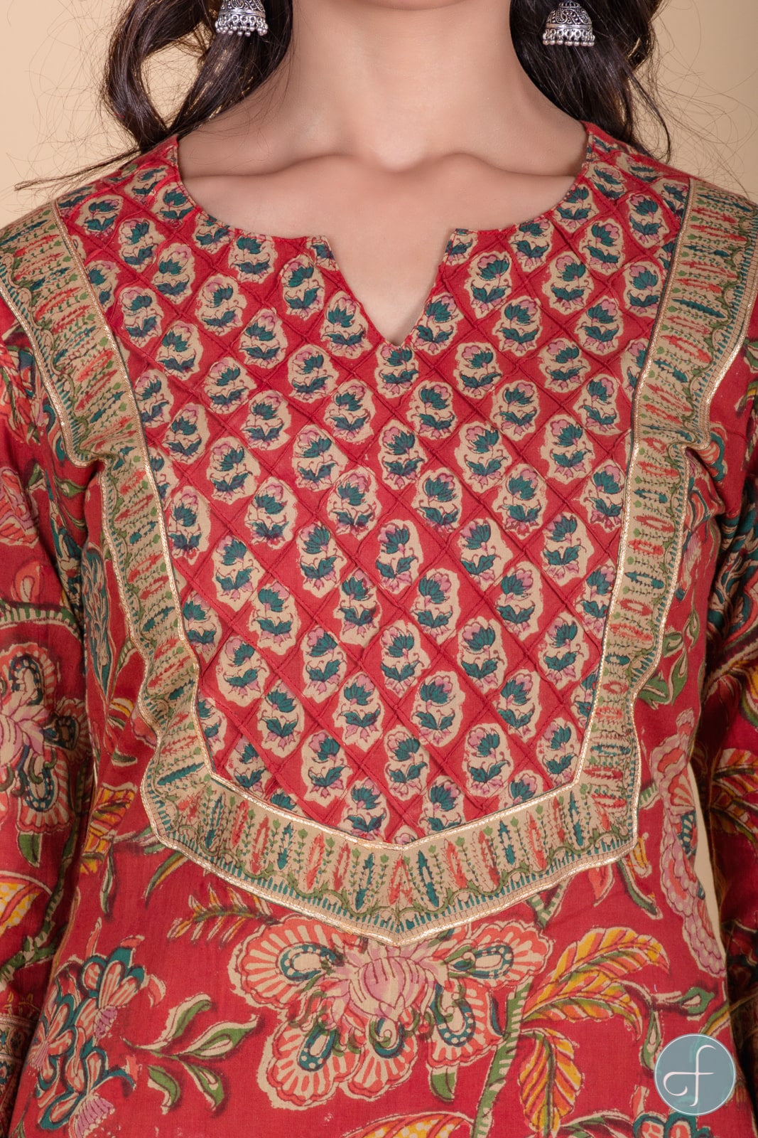 Brick Red Hand Block Printed Kurta - KS38