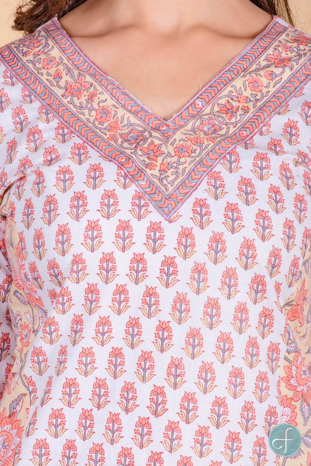 Apricot Peach Block Printed Kurta - KS39