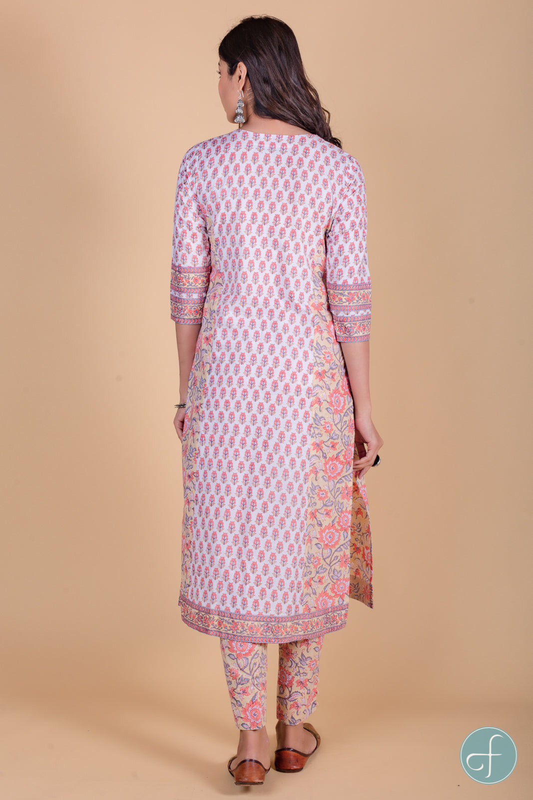 Apricot Peach Block Printed Kurta - KS39