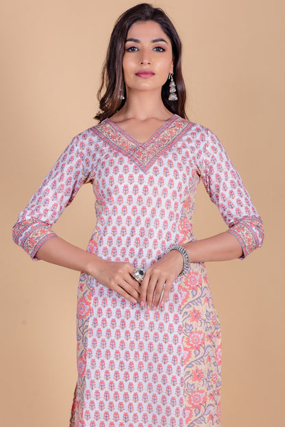 Apricot Peach Block Printed Kurta - KS39