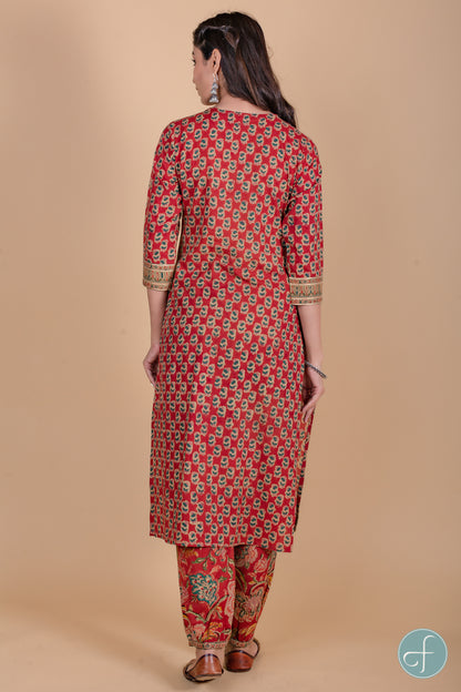 Brick Red Block Printed Kurta - KS40