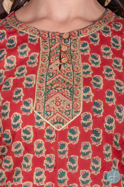 Brick Red Block Printed Kurta - KS40