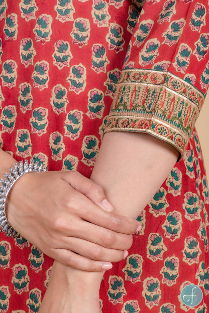 Brick Red Block Printed Kurta - KS40