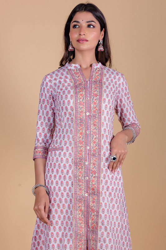 Coral Peach A Line Kurta - KS60