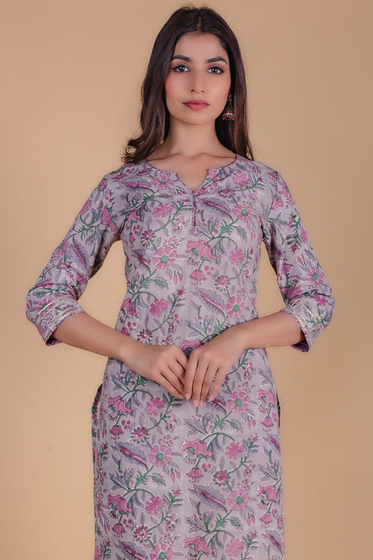 Liliac Floral Block Printed Kurta- KS67