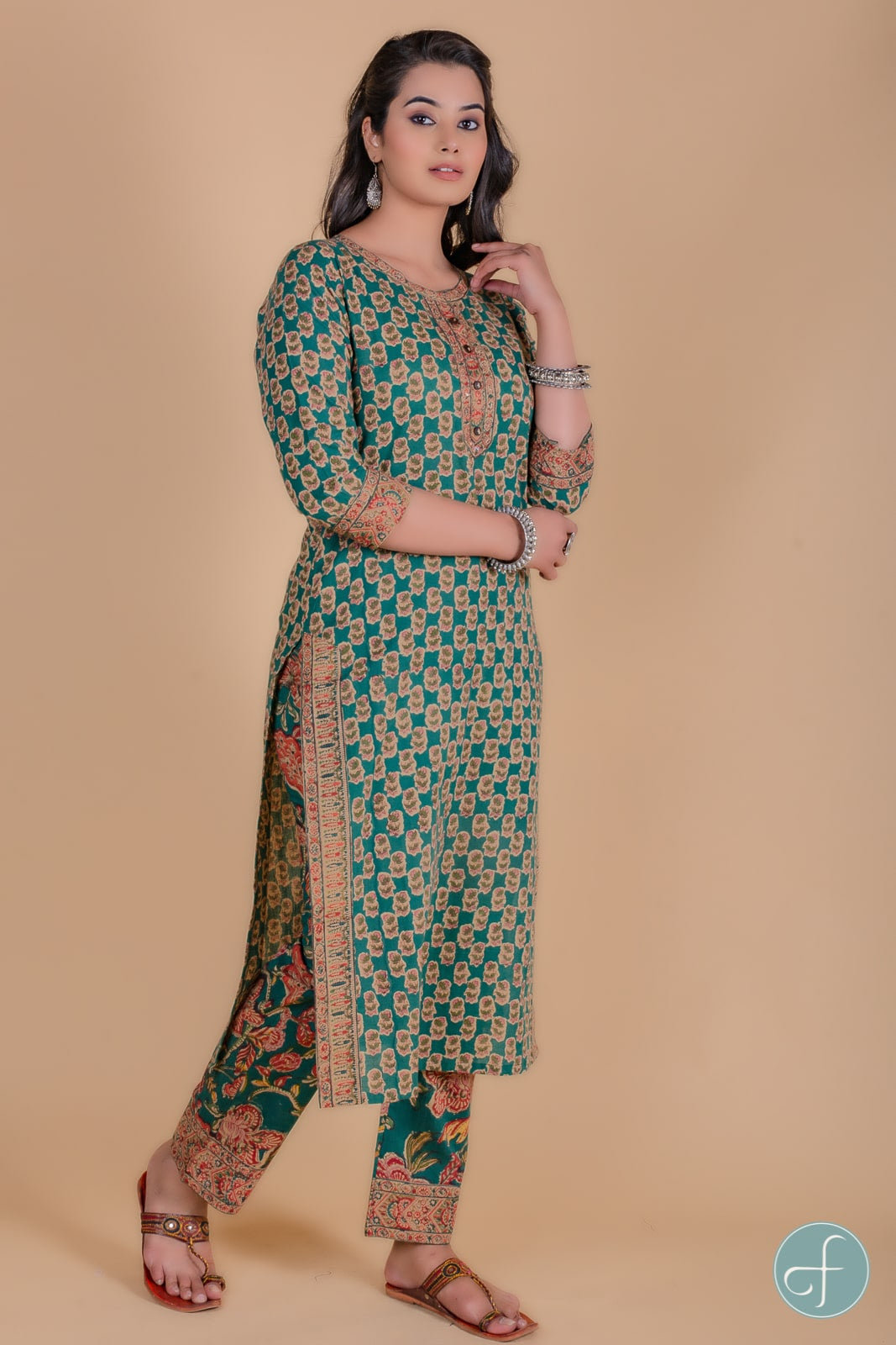 Forest Green Block Printed Kurta - KS75